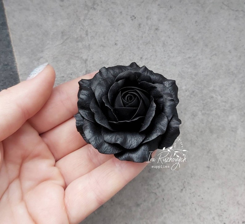 polymer clay flower flowers for decor Black big Rose