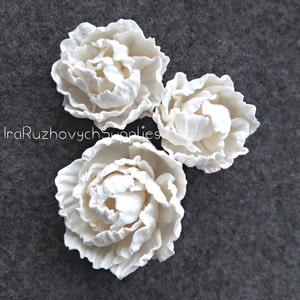 3 pcs. polymer clay flowers, polymer clay flower bead, pearl, white