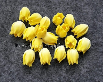 10 pcs. Closed lily yellow,  polymer clay flowers, flower bead