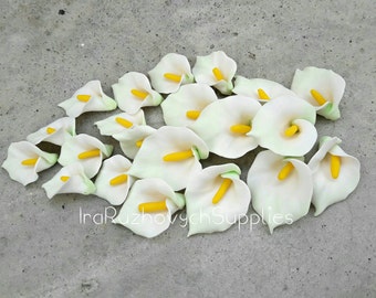 10 pcs.  Calla white polymer clay flowers, polymer clay flower bead