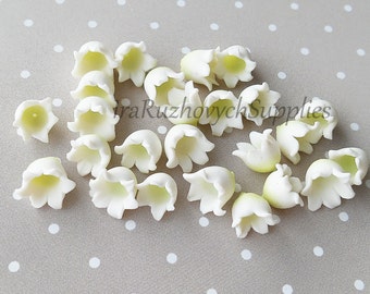 25 pcs.  Lily of the valley, polymer clay flowers, polymer clay flower bead