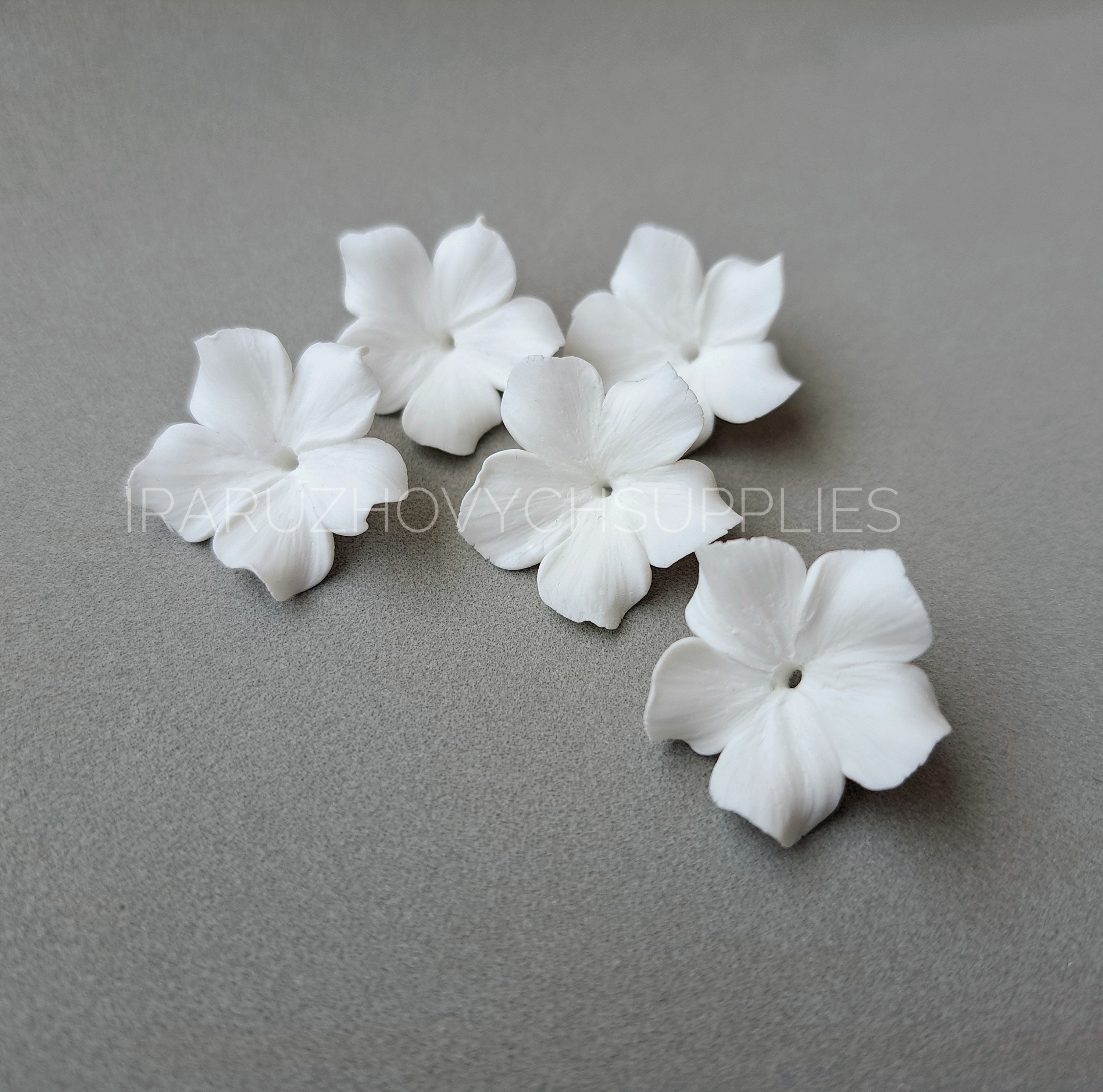 10 X Cream Clay Flower Beads, Bridal Cream Flowers, Polymer Clay