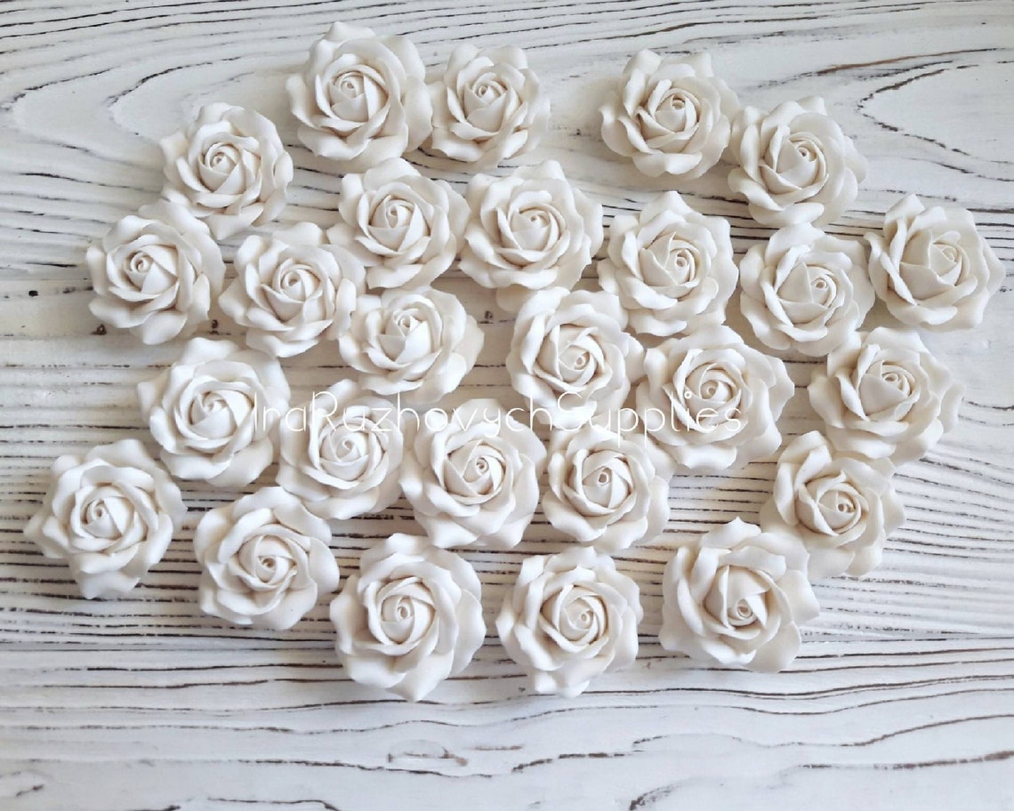 5 Pcs. White Roses 3.5 Cm. Polymer Clay Flower Bead | Etsy