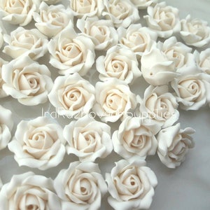 10 pcs. White Ivory Roses Flowers, polymer clay flower beads