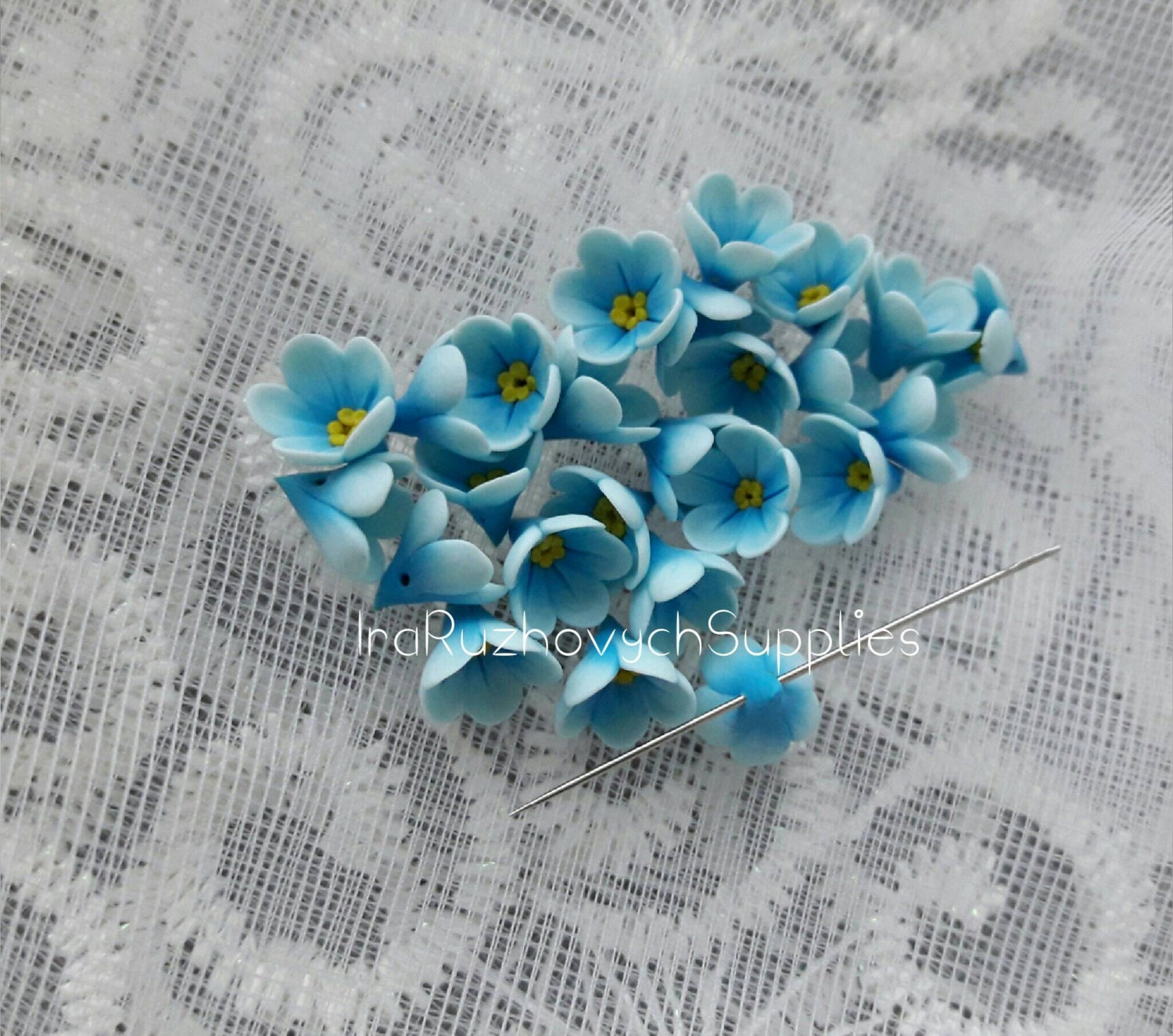 25 Pcs. Blue Forget-me Polymer Clay Flowers, Polymer Clay Flower