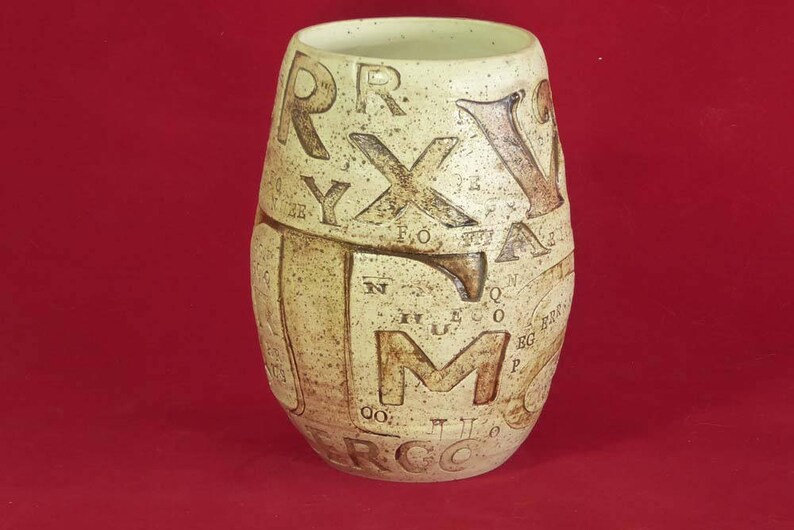 Ceramic Pottery Vase With Impressed Lettering Decoration Etsy UK