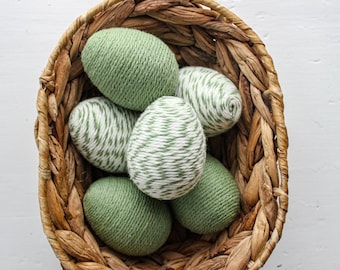 Easter Eggs | Yarn Eggs | Solid Green & Green and White Twist Reusable Easter Eggs