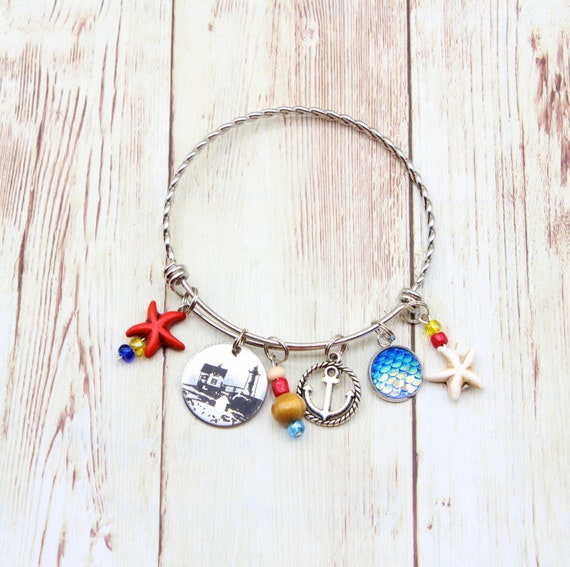 Personalized Bracelet Nautical Best Friend Bracelet Charm Jewelry Lighthouse Bracelet Ocean Bracelet Lighthouse Charm Bracelet