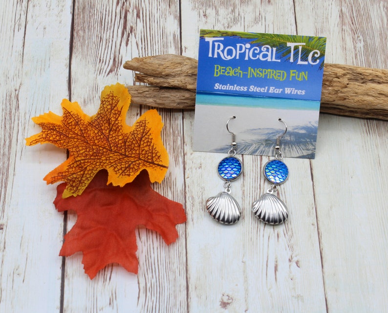 Stainless Steel Beach Earrings Beach Dangle Earrings Seashell Mermaid Jewelry Beach Girl Accessories, Nautical Mermaid Earrings