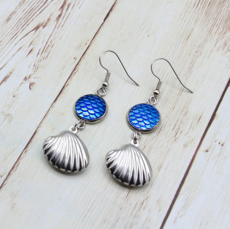 Stainless Steel Beach Earrings Beach Dangle Earrings Seashell Mermaid Jewelry Beach Girl Accessories, Nautical Mermaid Earrings