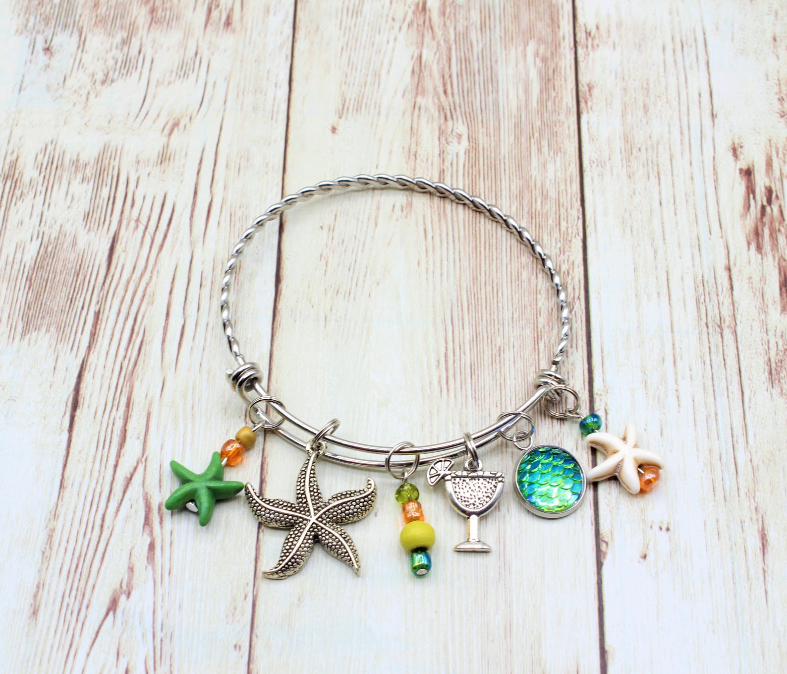 Beach Charm Bracelet Stainless Steel Charm Bracelet Etsy