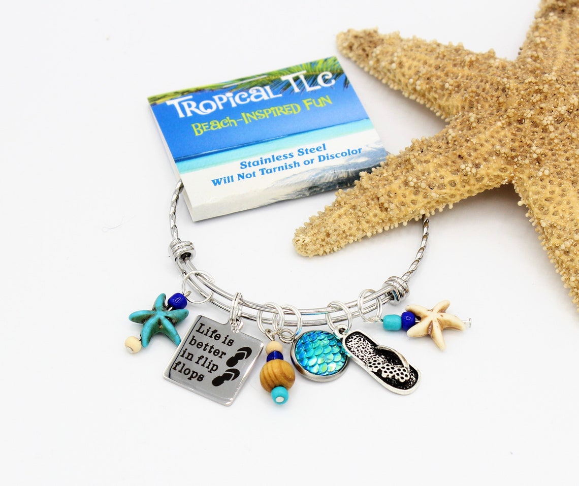 Beach Charm Bracelet Stainless Steel Charm Bracelet Etsy
