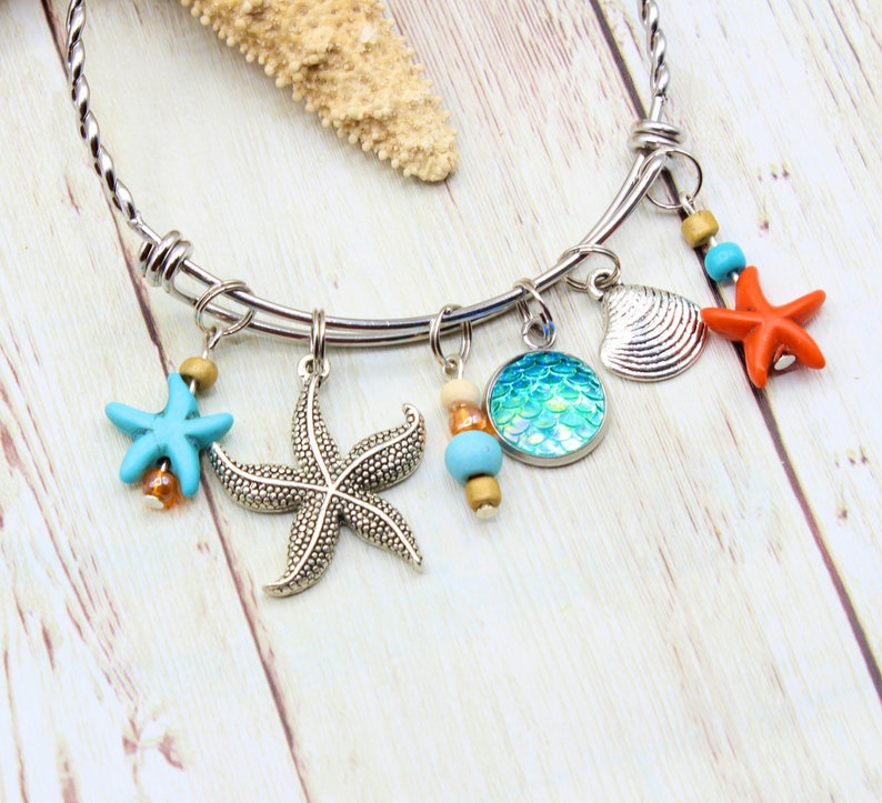 Beach Charm Bracelet Stainless Steel Charm Bracelet Etsy