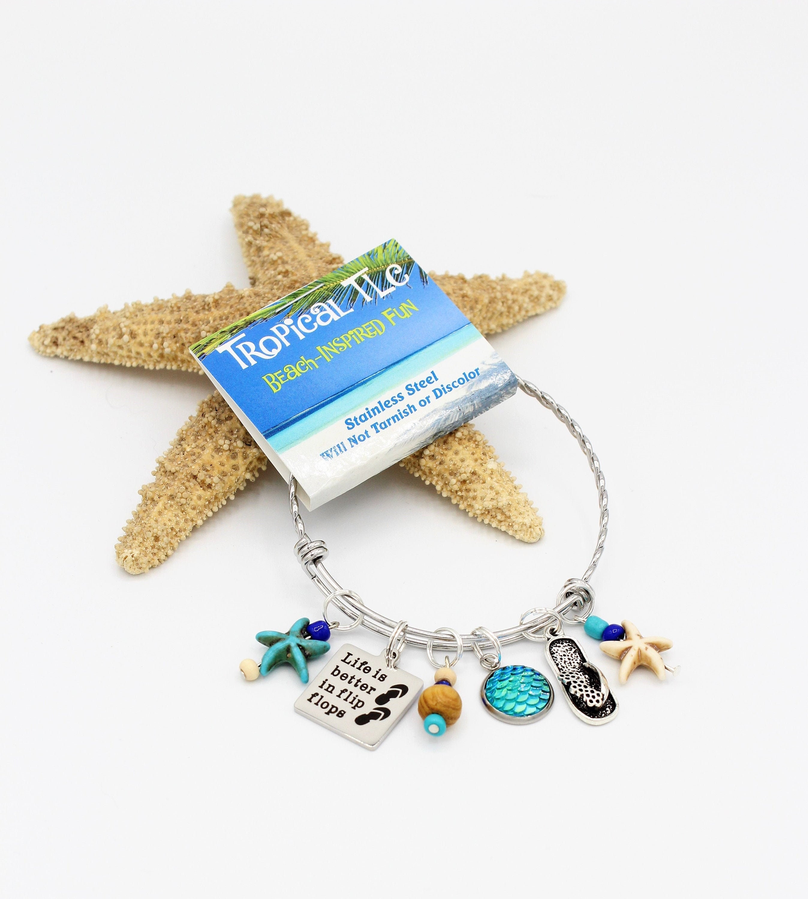 Beach Charm Bracelet Stainless Steel Charm Bracelet Etsy