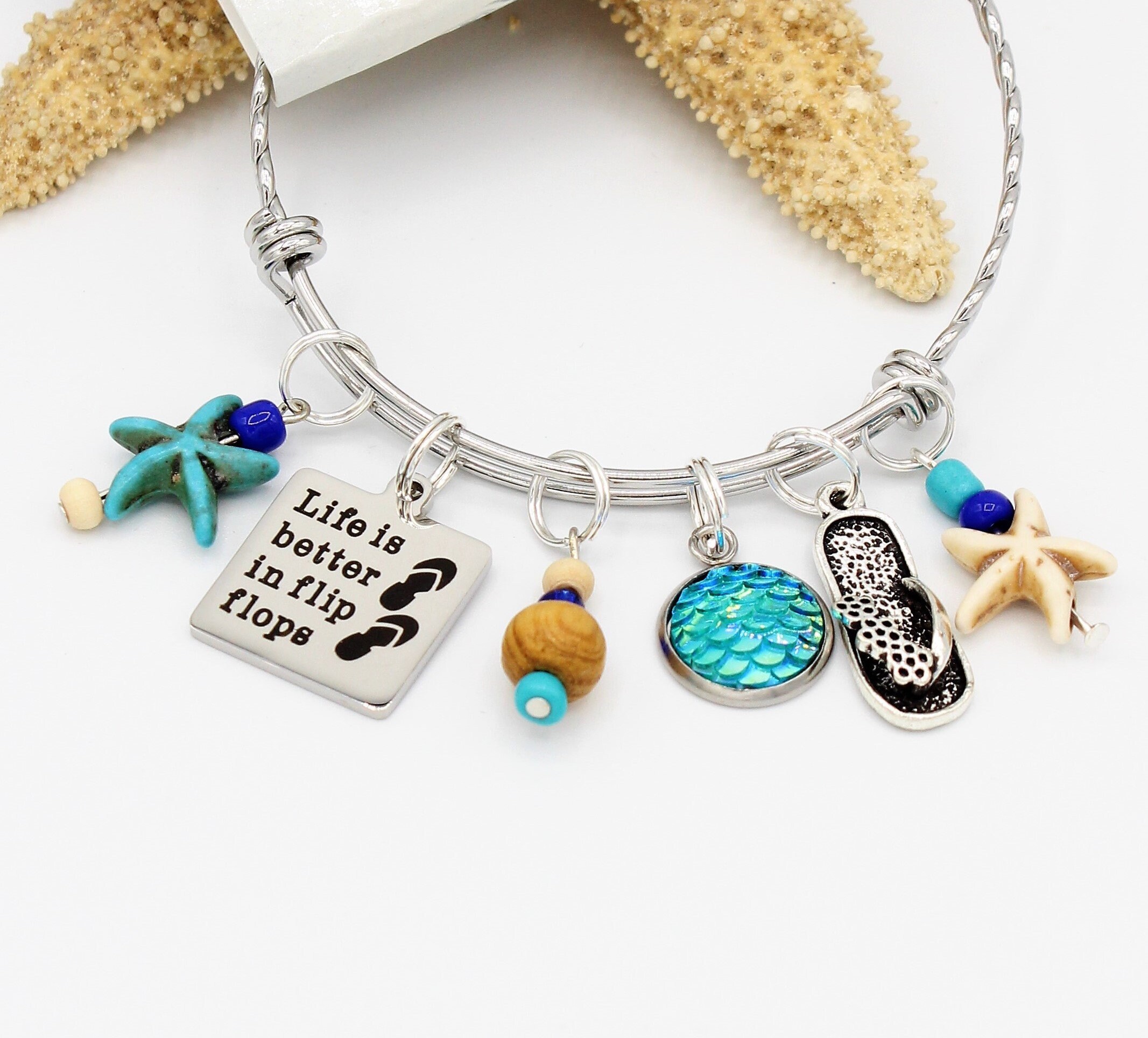 Beach Charm Bracelet Stainless Steel Charm Bracelet Etsy