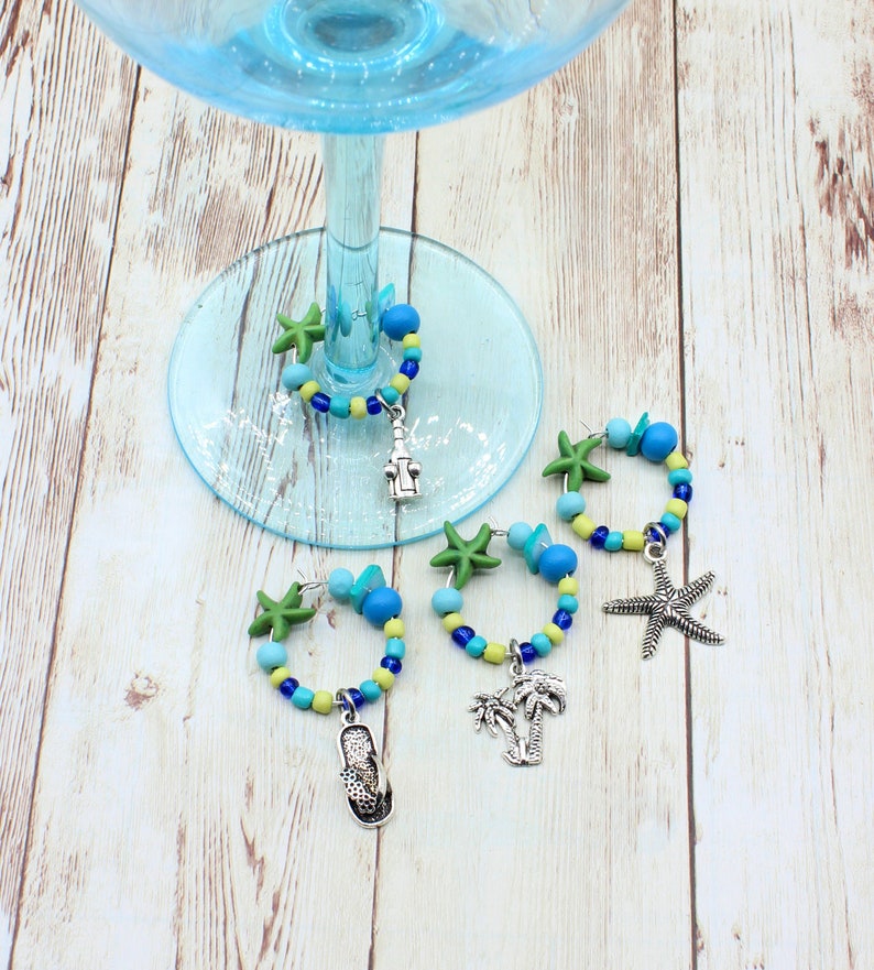 set of 5 decorative marker accessories for wine Tropical Ocean Starfish Wine Glass Charms