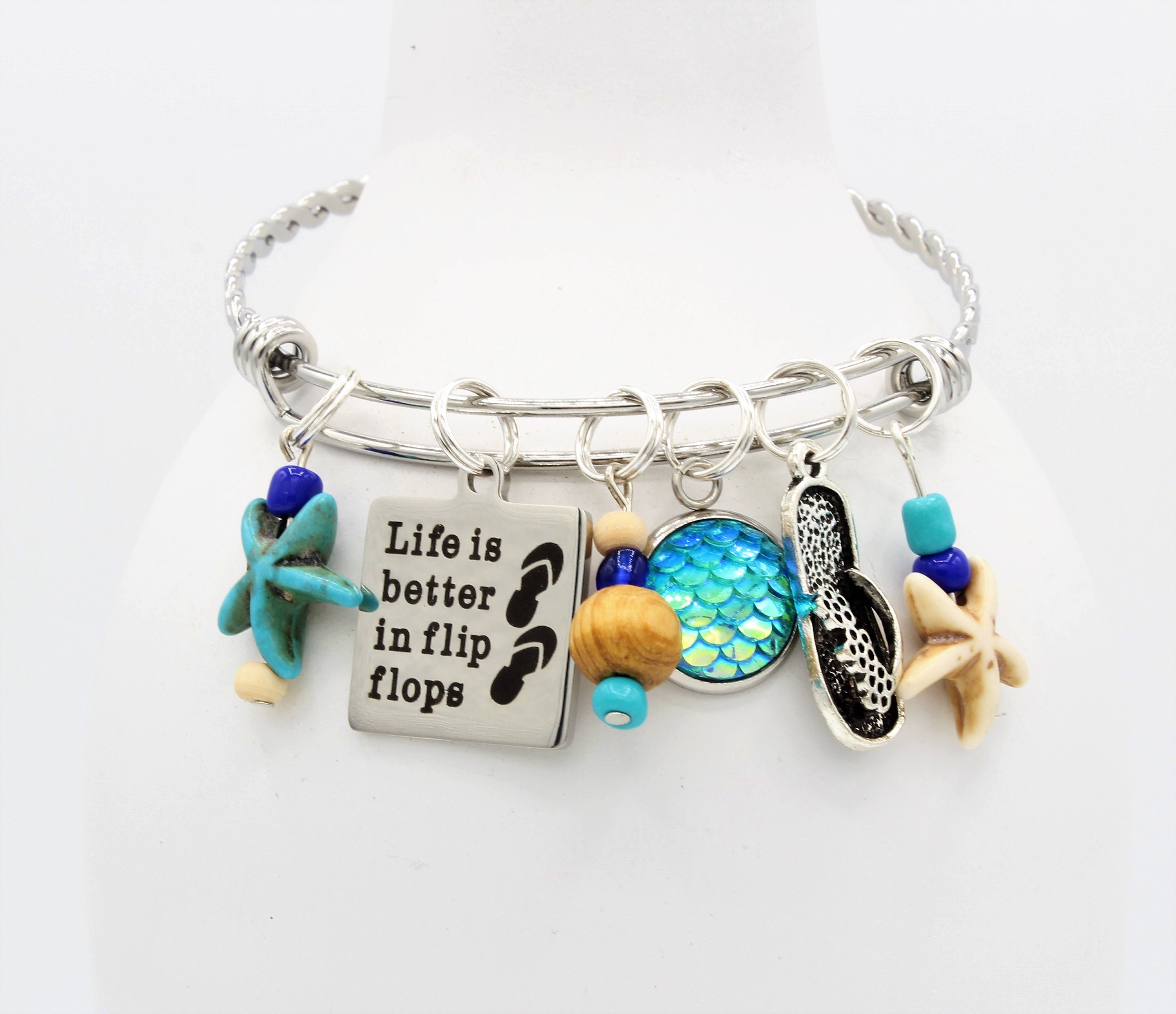 Beach Charm Bracelet Stainless Steel Charm Bracelet Etsy