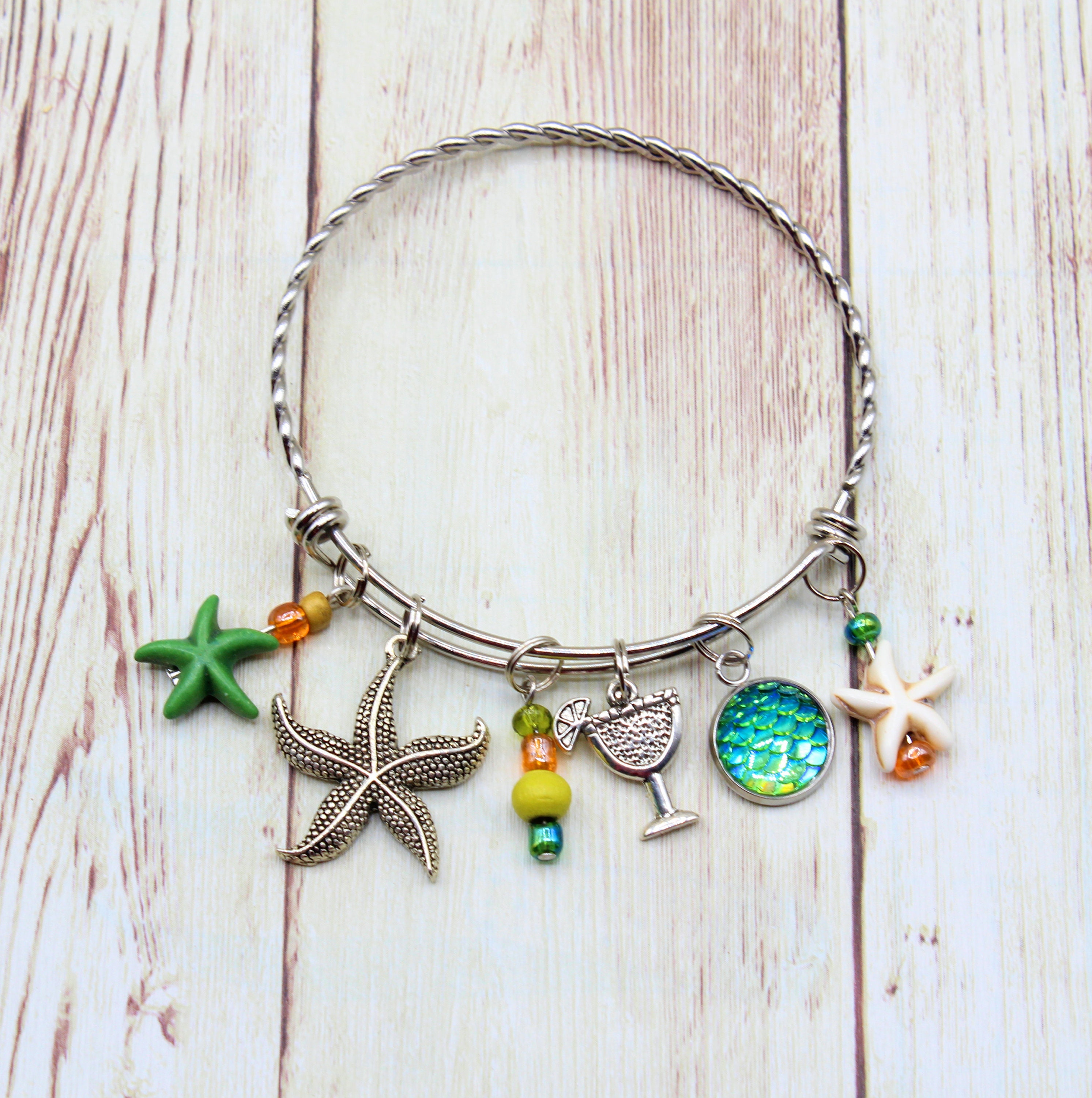 Beach Charm Bracelet Stainless Steel Charm Bracelet Etsy