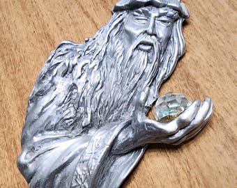 Vintage JJ Signed Wizard Magic Crystal Ball Brooch Pin Jeweled Hat
