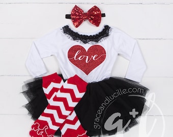 Valentines Outfit, Valentines Dress, Valentines outfit girl, Red Glitter Love heart Valentines dress, sequins bow