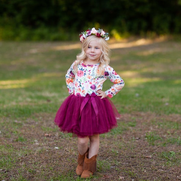 Family picture outfit for girl, Fall dress, First Birthday outfit girl, floral outfit, fall birthday outfit, long sleeve