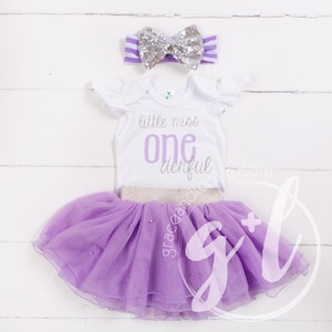 First Birthday outfit girl, Purple and silver outfit, tutu, flutter sleeve bodysuit and tutu, baby girl clothes, Little Miss Onederful