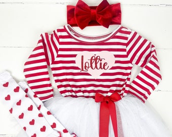 Personalized Valentines outfit for little girl, Little girls Valentine dress with name, red tutu dress for girls or baby