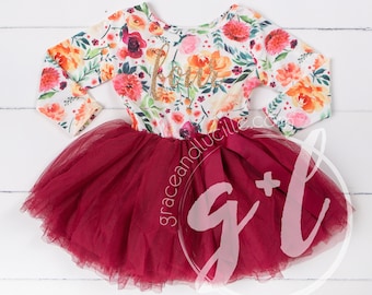 Fourth Birthday outfit girl, fall floral outfit, fourth birthday outfit, fall birthday outfit,  Floral dress, long sleeve