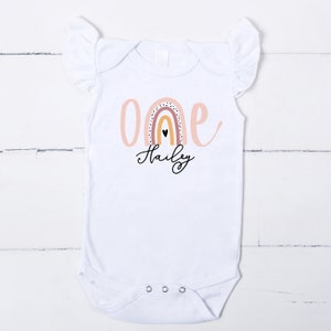 Personalized Rainbow Birthday outfit, boho rainbow birthday, 1st birthday outfit, sleeveless, flutter sleeve