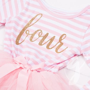 Fourth birthday outfit, 4th birthday dress, Long Sleeve, tutu dress with gold letters and pink tutu for girls 4th birthday image 2