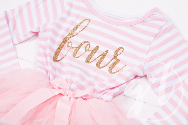 Fourth birthday outfit, 4th birthday dress, Long Sleeve, tutu dress with gold letters and pink tutu for girls 4th birthday image 2