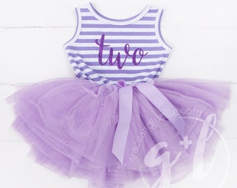 Second Birthday Outfit Dress with purple glitter and purple tutu for girls or toddlers Sofia the first 2nd birthday