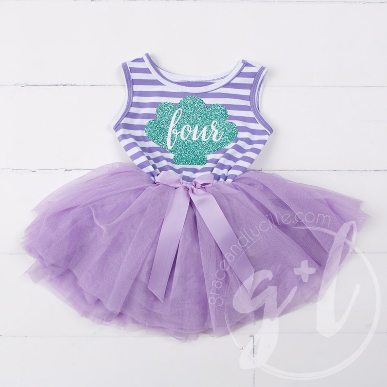 Fourth Birthday Outfit Dress, Little mermaid birthday outfit, Mermaid 4th Birthday Outfit, Purple and aqua, Seashell outfit, Under the sea image 1