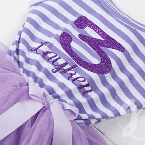 Troisième anniversaire tenue robe avec des lettres pourpre et tutu violet pour les filles ou les tout-petits Sofia le premier 3e anniversaire image 2