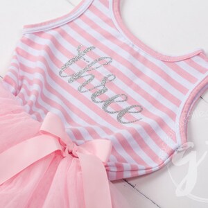 Third birthday outfit dress with silver letters and pink tutu for girls 3rd birthday image 2