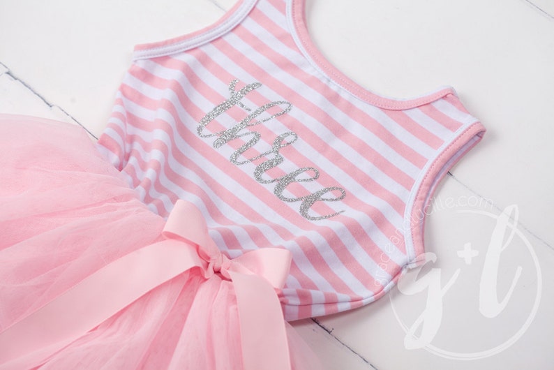 Third birthday outfit dress with silver letters and pink tutu for girls 3rd birthday image 2
