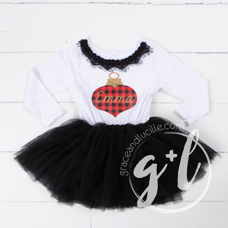 Custom Christmas Dress Custom Ornament Christmas outfit for girls Christmas Outfit for toddler girls Buffalo Check Christmas