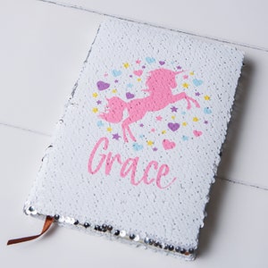 Customized notebook for little girl, customized unicorn notebook, flip sequin notebook, Custom Christmas gift for little girls