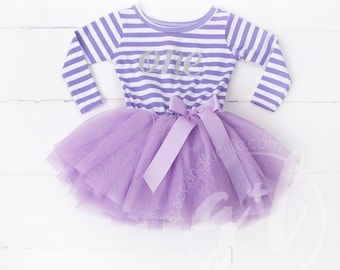 First Birthday outfit dress with silver letters and purple tutu for girls or toddlers Sofia the first