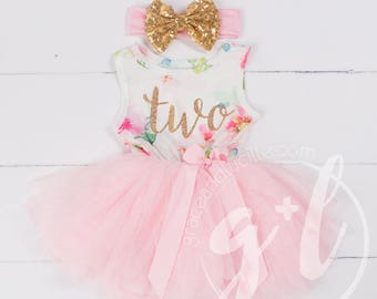 Pink Floral Second Birthday Outfit, Second Birthday Dress, 2nd birthday outfit, 2nd birthday dress, Floral, Pink, sleeveless
