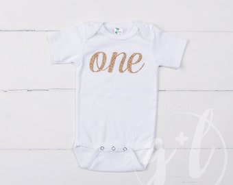 Gold One Birthday bodysuit for Baby Girls or Toddlers Birthdays