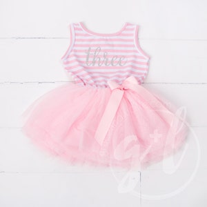 Third birthday outfit dress with silver letters and pink tutu for girls 3rd birthday image 1