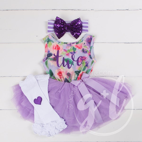 Second Birthday floral outfit dress with script two and purple tutu for girls or toddlers, Floral dress, custom dress, sleeveless dress