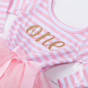 First Birthday Outfit Dress with gold letters and pink tutu for girls or toddlers Long Sleeve Dress, Long Sleeve outfit image 2