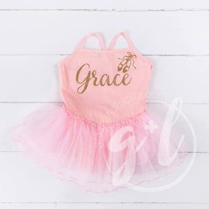 Ballet Leotard Tutu, Classic Pink Customized with "Her Name" in Gold, Ballerina Dance Tutu,Toddlers, Girls