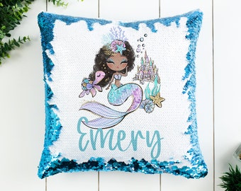 Flip Sequin pillow case with mermaid, custom Christmas gift for little girl, Custom Pillow case