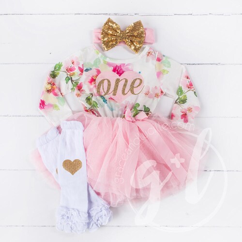Pink Floral First Birthday Outfit First Birthday Dress 1st - Etsy