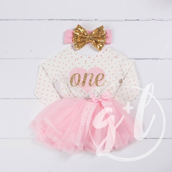 Pink and gold shop one year birthday outfit