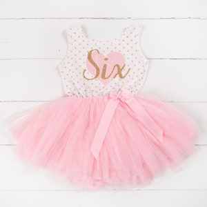 Sixth birthday dress for little girls, pink polka dot sleeveless tutu dress