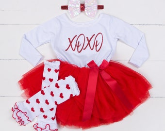 Valentines outfit for little girl, Little girls Valentine dress, red tutu dress for girls or baby